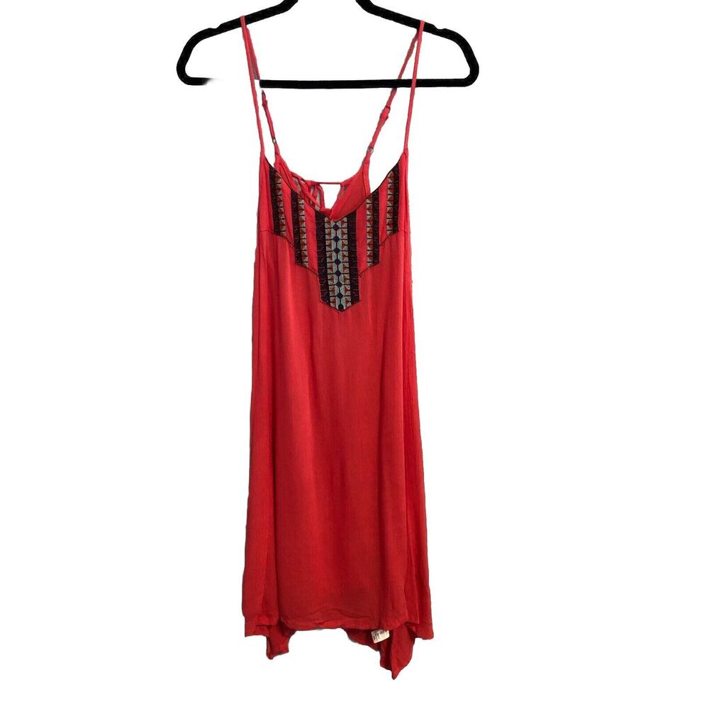 Legaci Womens Dress Large Coral Pink Embroidered Tie Back Adjustable Straps New